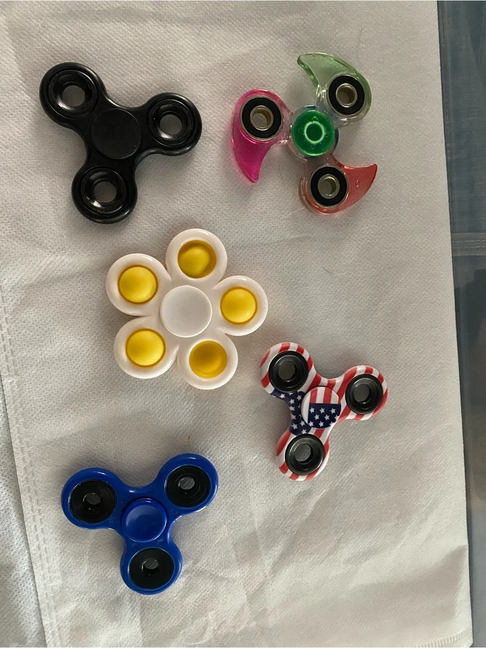 Fidget Spinner Lot 5 Toys Metal Plastic Spinning USA Flag Flower Etc
